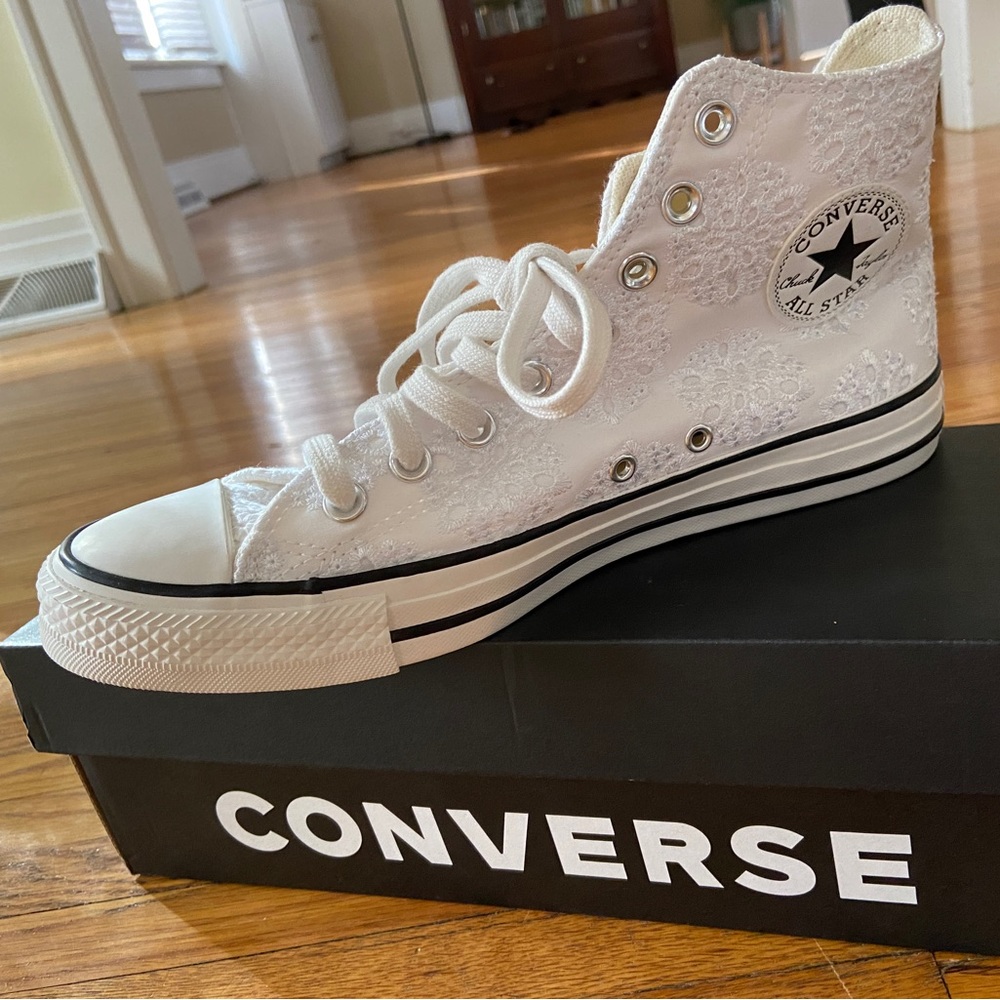 White Eyelet Converse High Top Sneakers - Never Worn